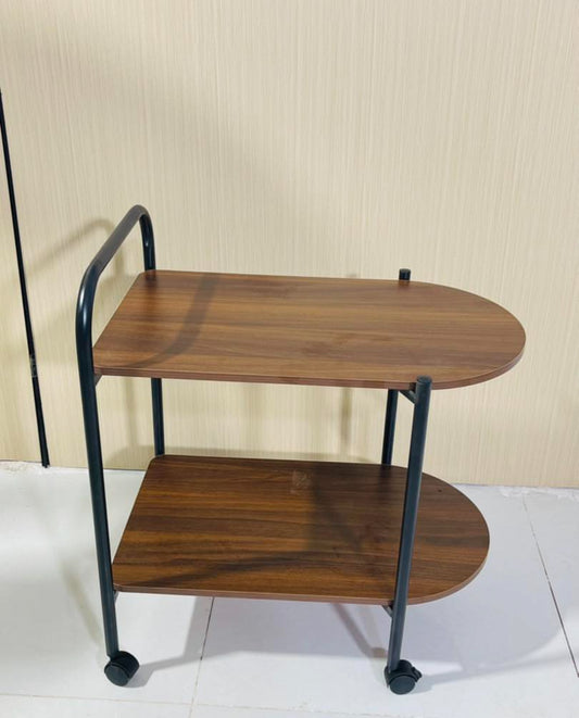 عربة تقديم خشب طابقين مسطح - natural_wood